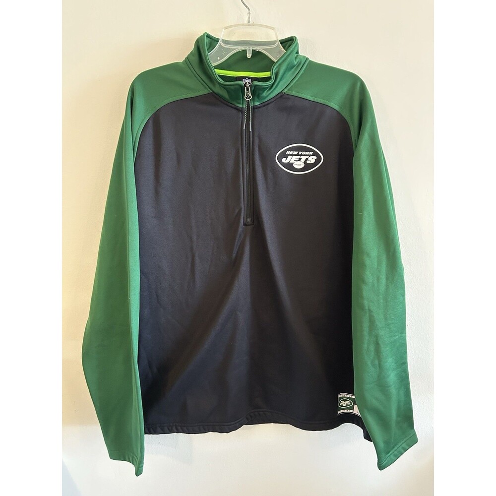 NFL Team Apparel New York Jets Sweater Mens Size XXL Green Black Quarter Zip